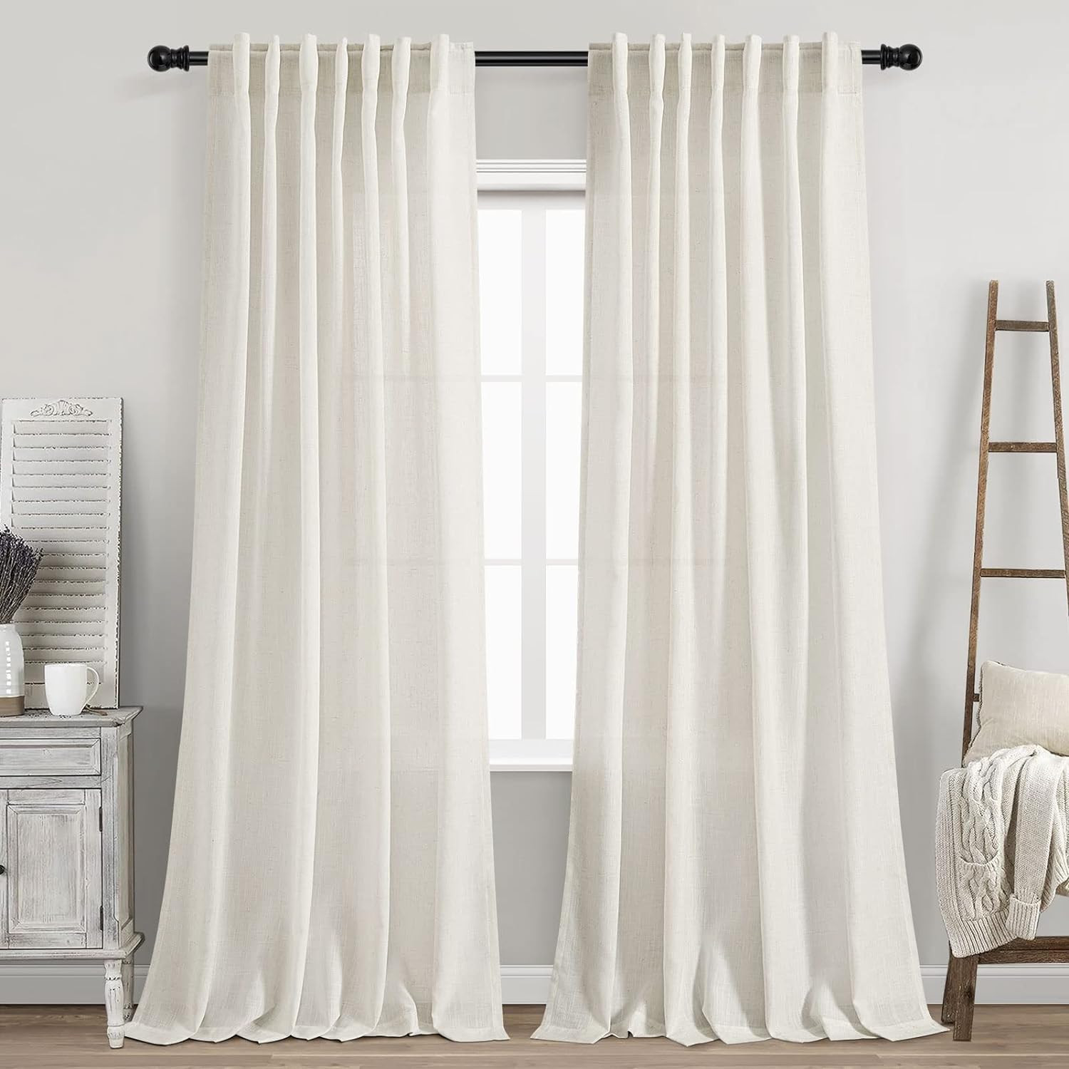 Privacy Filter 2Pack - Zasłony z lnu kremowego z zakładkami